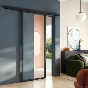 Sistema scorrevole MELI in alluminio nero verniciato a polvere per anta in legno, L 186 x H 6.5 cm