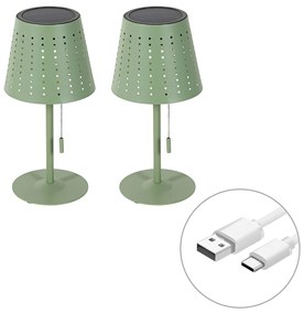 Set di 2 lampade da tavolo verdi con LED dimmerabile a 3 livelli ricaricabile e solare - Ferre
