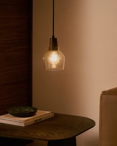 Kave Home - Lampada a soffitto Silex di vetro verde e legno di noce Ã˜ 13 cm