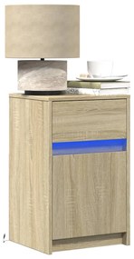 Comodini Con Luci Led 2pz Rovere Sonoma İn Legno Multistrato /