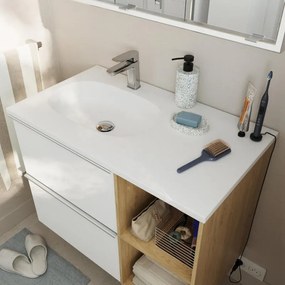 Lavabo a incasso rettangolare vasca a sinistra Modern L 81 x H 14.3 x P 46 cm in composito minerale di resina gelificata bianco opaco