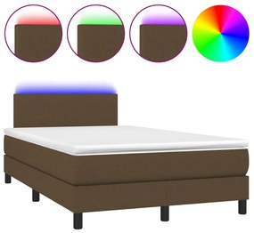 Letto a molle materasso e led marronescuro 120x190cm in tessuto