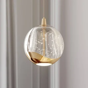 Lucande Lampada LED a sospensione Hayley, Ø 9 cm, color oro, vetro