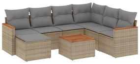 Set divano da giardino 8 pz con cuscini beige misto polyrattan