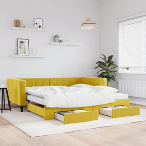 Divano Letto Estraibile Con Cassetti Giallo 100x200cm Velluto /