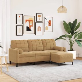 Divano A 3 Posti Con Poggiapiedi Marrone 180 Cm İn Velluto /