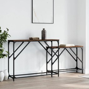 Tavoli Consolle Impilabili 2pz Rovere Marrone Legno Multistrato /