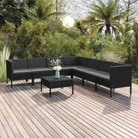 Set Divani da Giardino 8 pz con Cuscini in Polyrattan Nero 3094457