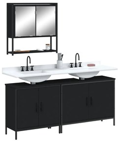 Set mobili da bagno 3 pz nero in legno multistrato