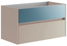 Mobile da bagno sotto lavabo Niwa sabbia frontale in vetro blu pacifico laccato opaco L 89.5 x H 50 x P 45.5 cm 2 cassetti, lavabo non incluso