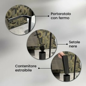 Piantana porta rotolo e scopino da appoggio in acciaio nero opaco Fusion