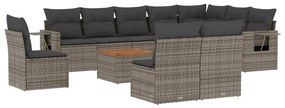 Set divani da giardino 11 pz con cuscini in polyrattan grigio