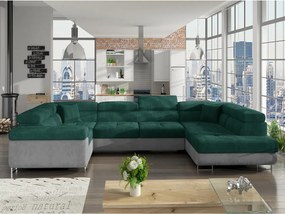 Divano letto matrimoniale angolare Berlino - Tessuto grigio+tessuto verde scuro