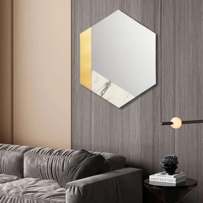 Specchio 70x80 cm decori foglia oro e marmo laminato bianco - CHARLIE