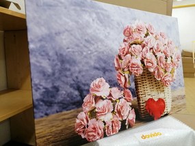 Quadro su tela – Bouquet di garofani rosa in cesto