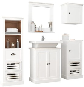 Set Mobili Da Bagno 5 Pz İn Legno Massello Bianco /