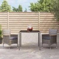 Set da Pranzo da Giardino 3 pz con Cuscini in Polyrattan Grigio 3187380