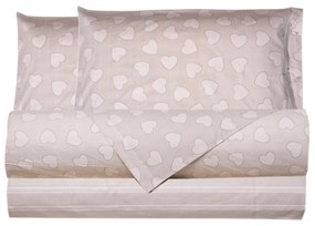 Completo letto matrimoniale cuori tortora