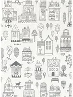 Majvillan Carta da parati Small Town - Soft Black/ Cream White