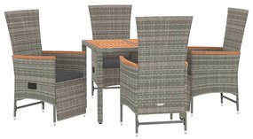 Set da Pranzo da Giardino 5 pz con Cuscini in Polyrattan Grigio