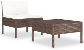 Set divani da giardino 2 pz con cuscini in polyrattan marrone