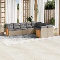 Set Divano da Giardino 9 pz con Cuscini Beige in Polyrattan 3260386