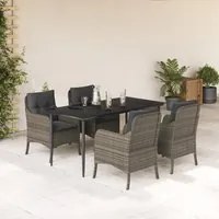 Set da Pranzo da Giardino 5 pz con Cuscini in Polyrattan Grigio 3211951