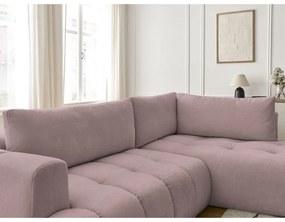 Divano angolare rosa allungabile e con contenitore (penisola a destra/a L) con rivestimento in ciniglia Fuji – Bobochic Paris
