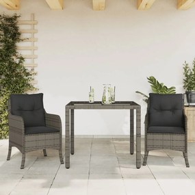 Set Da Pranzo Da Giardino 3 Pz Con Cuscini İn Polyrattan Grigio /