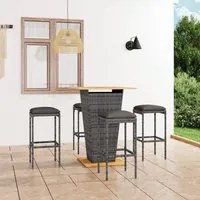 Set da Bar da Giardino 5 pz con Cuscini in Polyrattan Grigio cod mxl 35341