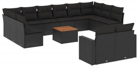 Set Divani da Giardino 13pz con Cuscini Nero in Polyrattan