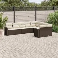 Set Divani da Giardino 9pz con Cuscini Marrone in Polyrattan 3251780