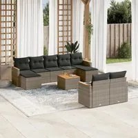 Set Divano da Giardino 10 pz con Cuscini Grigio in Polyrattan 3258812