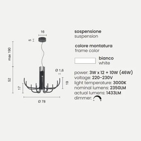 Lampada a sospensione NOUVEAU a 12 luci LED in metallo verniciato BIANCO