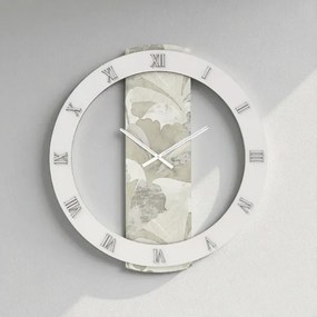 Orologio LARRY rotondo D80 cm in legno rivestito con parato e dettagli Argento