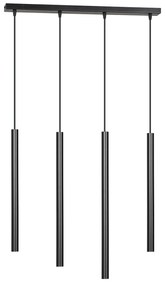 Lampadario 4 Luci Moderno Shu Acciaio Nero E Paralumi A Cilindri Sottili