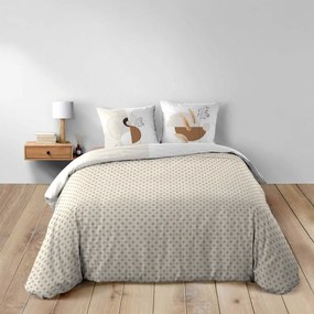 Set copripiumino e federa bianco/beige in cotone per letto matrimoniale ed esteso 240x220 cm Natacha – douceur d'intérieur
