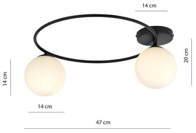 Plafoniera Minimal 2 Luci Perseo In Acciaio Nero E Sfere In Vetro Bianco