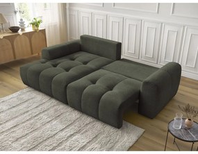 Divano angolare color kaki allungabile/con contenitore (con penisola a sinistra/con chaise lounge) con rivestimento in ciniglia Roxelane – Bobochic Paris