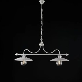 Lampadario in ferro laccato bianco con decorazione argento 2 luci  ...