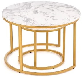 Set di 2 tavolini da salotto PACILA, finitura effetto marmo con dettagli dorati