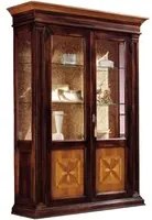 Vetrina 2 porte intarsio quadrifoglio legno shabby bicolore 152x55x214 - Mobili 2G