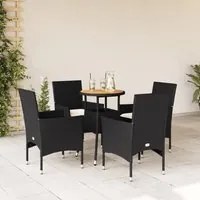 Set Pranzo da Giardino 5 pz con Cuscini Nero Polyrattan Acacia 3278728