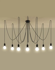 Lampadario a Sospensione 7xE27 EDISON 7 in Acciaio Nero