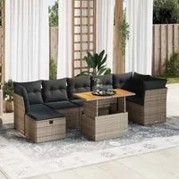 Set Divano da Giardino 8pz con Cuscini Grigio Polyrattan Acacia 3327984