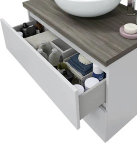 Mobile Da Bagno Sospeso 80 Cm 2 Cassetti Con Lavabo Da Appoggio Tokyo Bianco Lucido