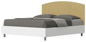 Letto matrimoniale e rete 160x200 in legno bianco e testata in microfibra ocra Antilia