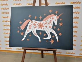 Stampa su tela – Unicorno fiabesco in stile folk