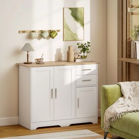 Credenza Moderna Buffet 100x40x78 cm con 2 Cassetti e 2 Armadietti in Legno Bianco e color Legno...