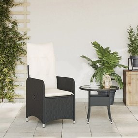 Sedia reclinabile da giardino con cuscini nera in polyrattan